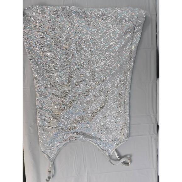 Y2K Sequins Club Glitter Spaghetti Strap Medium Shirt Top Silver Dots - Picture 9 of 10